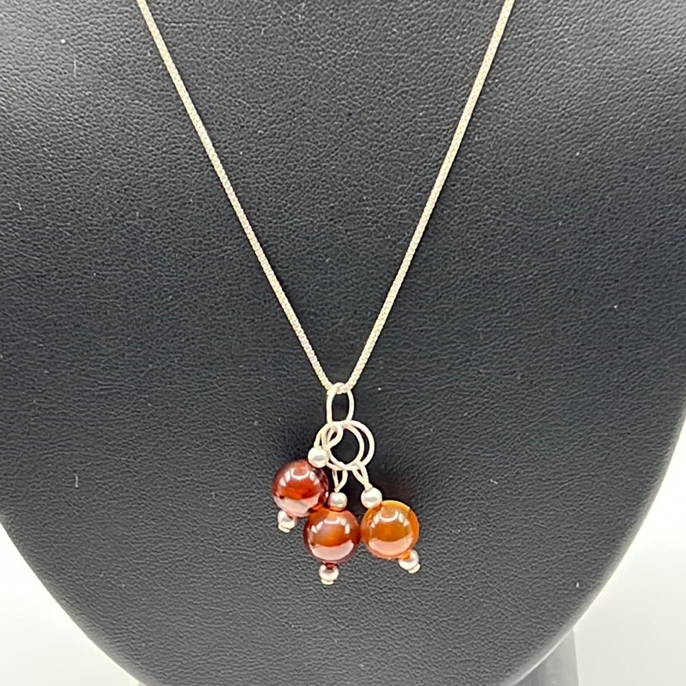 CARNELIAN BEADS PENDANT ON AN 18” STERLING SILVER BOX CHAIN